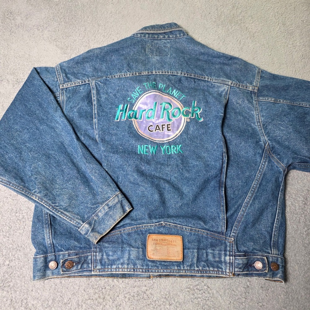 Levi's Mens XL Denim Trucker Jacket Blue Hard Rock Cafe New York Save The Planet